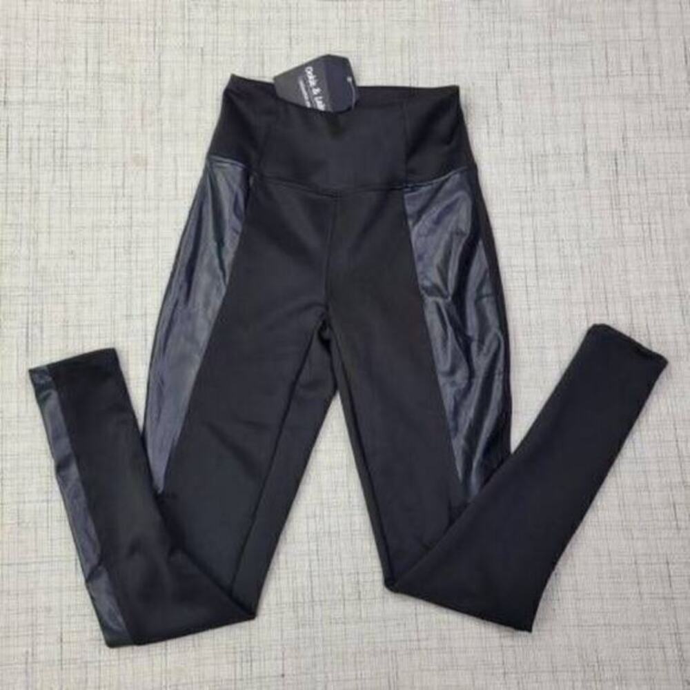 Ookie and Lala Women's Black Satin Layered Skinny Leggings‎ Size XS NWT